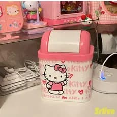 Lixeira de Mesa de Café Mini Hello Kitty Sanrio Trompete Fofo com Tampa Suprimentos Vermelhos para Sala de Estar 6541