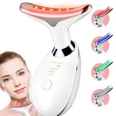 Massageador Facial e Pescoço Antirrugas Portatil Lifting LED Fototerapia Vibratório Elétrico
