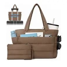 Bolsa feminina leve e volumosa, tendência da nova bolsa tote com múltiplos compartimentos, ideal para viagens curtas