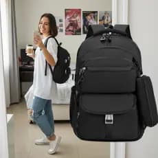 Mochila Escolar Com Estojo De Grande Capacidade Para Estudante Nylon Impermeavel