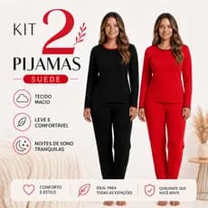 Kit 2 Pijamas Femininos Suede Inverno Tecido Macio Blusa Longa + Calça