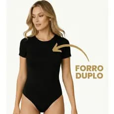 Body Collant Manga Curta Feminino Suplex Forro Duplo Sem Transparência
