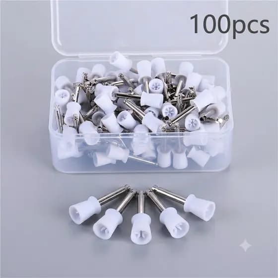 Kit 100 Escovas de Polimento Nylon Taça e Ponta Baixa Rotação Profissional Limpeza Brilho Odontológico Pronta Entrega