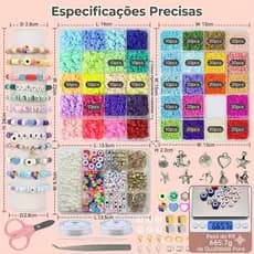 Conjunto 17000 Missangas E Fimo Kit Fabrica De Pulseiras Artesanato Phone Strap Letras Pingentes