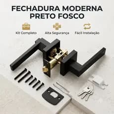 Fechadura De Porta Preta Fosca Quadrada Maçaneta Luxo Universal Quarto Escritório Alta Segurança Com Chave