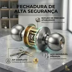 Fechadura Esférica Aço Inox 304 Premium Porta Banheiro Quarto Anti Ferrugem Redonda Alta Segurança Com Chaves
