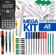 Kit Técnico 41 Itens: Calculadora + Compasso + Esquadros + Réguas + Escalímetro + Lápis + Canetas
