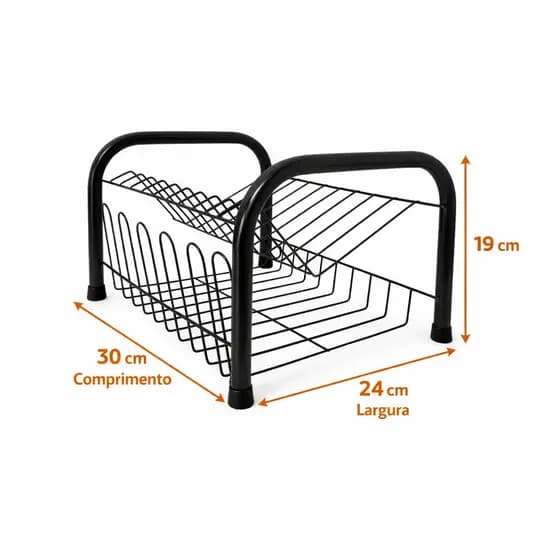 Pequeno Escorredor Secador De Louça Pequeno Aço 2 Andares 9 Pratos + 5 Porta Copos Preto Compacto Promoção