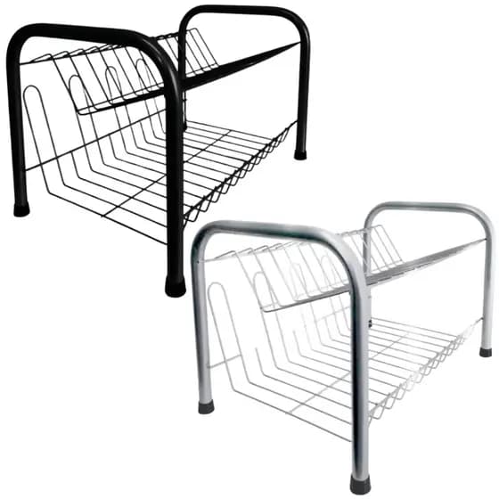 Secador Escorredor De Louça Aço 2 Andares 13 Pratos + 6 Porta Copos Preto ou Cromado Desconto Promoção