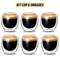 Kit  Copo Parede Dupla de Vidro 80 ml para Café Chá Suco Copo Duplo Isolante