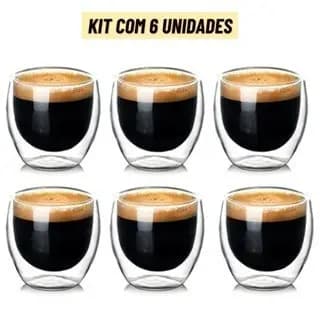 Kit  Copo Parede Dupla de Vidro 80ml para Café Chá Suco Copo Isolante Térmico