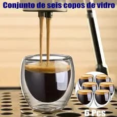Kit 6 Copos de Vidro Dupla Parede Isolante 80ml- Resistente a Alta/Baixa Temperatura e Fácil Limpeza