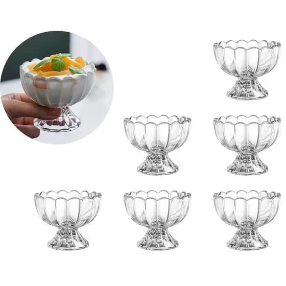 Kit com 6 Taças de Vidro Decoradas para Sorvete e Sobremesa 135ml