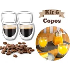 Kit 6 Copos Parede Dupla Vidro Borasilicato 80ml - Não Queima o Dedo - Café Chá Whisky Flutuante
