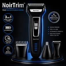 NoirTrim™ Aparador de Barba 3 em 1 Recarregável Bivolt | Barbeador Elétrico para Barba, Nariz e Acabamento Profissional