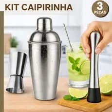 Kit Caipirinha Coqueteleira Profissional Inox 500 ML 3 Peças Socador Dosador Colher Alta Qualidade