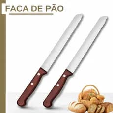 Faca de Pão e Bolos INOX 8" Serrilhada Cabo Madeira 1/2 Unidades para Cozinha Restaurante Padarias