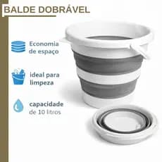 Balde Dobrável 10 Litros Retrátil Silicone Powermaid Resistente Com Alça e Gancho Multiuso Pratico