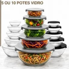 Conjunto Potes Vidro Com Tampa Jogo 5/10 De Vasilhas Tigelas Bowls Organizadores De Cozinha Multiuso