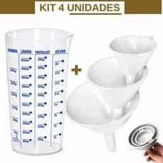 Kit 1/4 Funil Plástico Copo Graduado Medidor Dosador Transparente 500 ml Bico Receitas Culinária