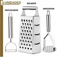 Kit Ralador Descascador Amassador Batata INOX Profissional Casa Cozinha Restaurante Profissional