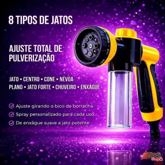 Pistola Esguicho Lança Espuma com Reservatório 100ml e 8 Tipos de Jato