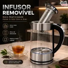 Chaleira Elétrica Transparente com Infusor Removível e Capacidade de 1,8 Litro