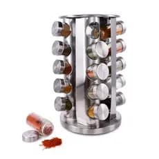 Porta Tempero Redondo Inox 20 Potes Com Suporte Giratório.