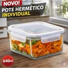Pote 1 Unidade Vidro Hermético 640 ml Marmita Anti Vazamento Forno Micro-ondas Freezer Tampa 4 Travas.
