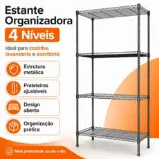Estante de Ferro 4 Prateleiras Ajustável Reforçada Multiuso Cozinha Despensa Lavanderia