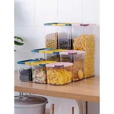 Kit de 6 Potes Organizadores Empilhável P/ Dispensa Plástico Tampa com Trava para Alimentos Dispensa