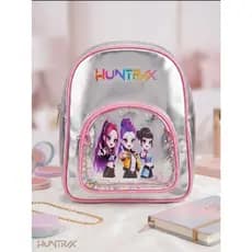 Mochila Infantil Huntrix Holográfica com Glitter Bolso Transparente 32cm Presente Creche Passeio