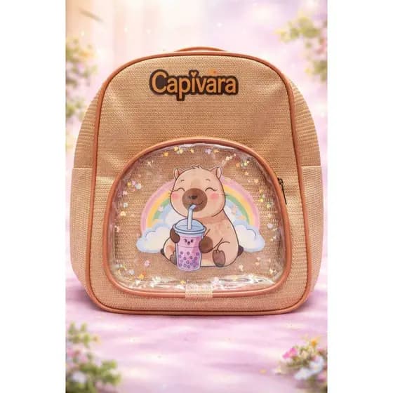 Mochila Infantil Capivara com Bolso Transparente – Estilo e Diversão!