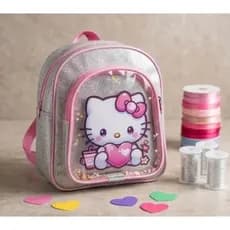 Mochila Infantil Hello Kitty com Bolso Transparente Glitter – LINDA E DELICADA! 💖