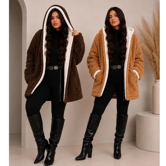 Casaco Teddy Feminino Dupla Face Peluciado Sherpa Com Capuz Otimo Conforto e Estiloso Para Inverno