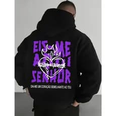 Moletom Estampa Eis me Aqui Senhor Gospel Canguru Streetwear Cristão Masculino Feminino P ao G5 Envio Imediato