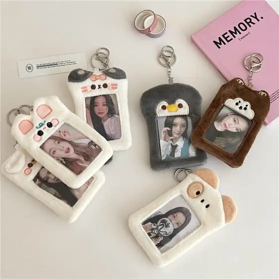 Porta-Cartões De Pelúcia De Cachorro Gato Bonito Coreano Ins Wind Campus Rice Idol Card Expositor De Fotos Pingente Chav