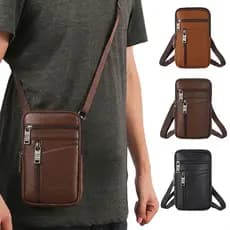 MINI Bolsa De Ombro De Couro Portátil Masculina , Crossbody Para Telefone Cintura No Peito