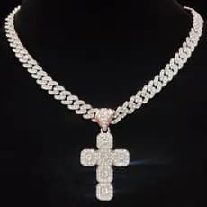 Novo Corrente Cravejada Ice Hip Hop Micro Incrustado Diamante Cruz Pingente Pedra Colar Cubano Acessórios de Jóias