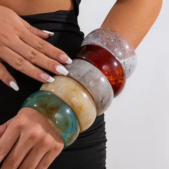 Pulseira Colorida , Redonda Larga De Acrílico Feminina , Joias Femininas , Presente De Casal