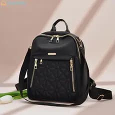 Mochila Preta de Grande Capacidade para Mulheres Estilo Minimalista Adequada para Estudantes e Viagens OVOQ