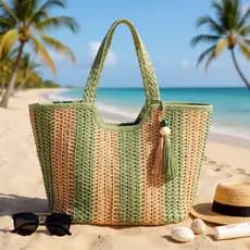Bolsa Grande De Tecido De Palha Com Zíper-Feminina De Praia De Verão