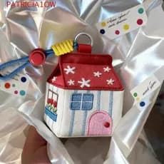 PATRICIA1OW Bolsa De Fone De Ouvido De Casa De Desenho Animado , Moedas De Poliéster Bordado , Pingente De Chaveiro Verm