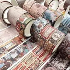 QOUZMO 4 Rolos/Caixa Vintage Junk journaling collage washi Conjunto De Fitas Adesivas [Da Vinci Manuscript Series] diy s