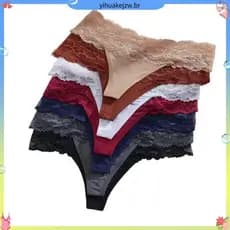 Conjunto Of 5 Calcinha Fristyle De Cintura Alta Em Mifibra Com Forro 100 % Algodão , Modeladora Renda Para Adultos