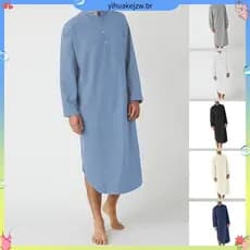 Incerun Masculino E # 39 ; s Pijama De Algodão , Mangas Compridas , Decote Em V Com Botões