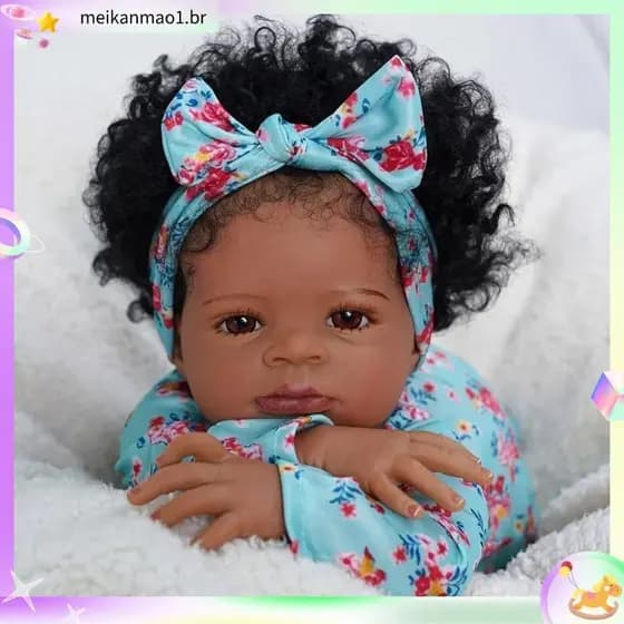 50CM Africano Americano Reborn Bebê Boneca Lan Pele Escura Menina Bonito Adorável Arte Preta Colecionável Natal s