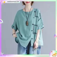 Verão novo estilo algodão linho Plus Size roupas femininas soltas mais magro olhar capa gordura mãe roupas irmã gorda de