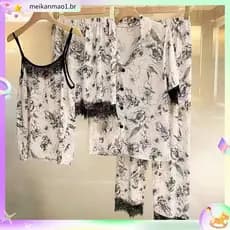 Estilo nacional na moda quatro conjuntos de roupas femininas Plus Size namoradas pequeno mestre segunda geração seda gel