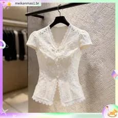Novo estilo chinês estilo nacional camisa de manga curta feminina verão novo estilo moda extravagante fino-ajuste estrei